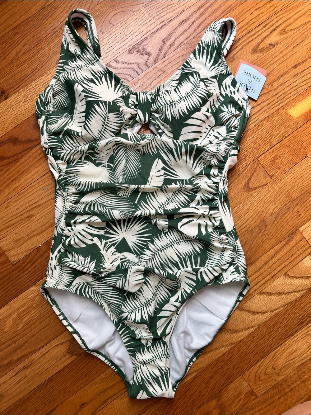 Shade & Shore Green and Cream Tropical Knot One-Piece Swimsuit